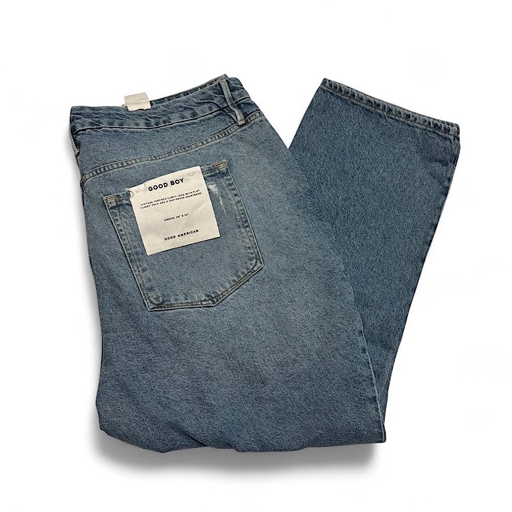 Good American Sz 18 Good Boy Jeans High Rise Straight Leg Distressed Light Wash